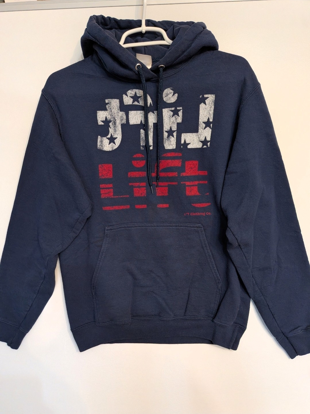 LIFT 💪 RED WHITE AND BLUE Navy Pullover Hoodie with Flag Graphic SMALL💪💪🐆